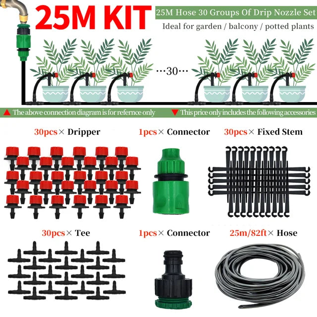 Greenhouse 15M-30M DIY Drip Irrigation System Automatic Watering Garden Hose Micro Drip Watering Kits with Adjustable Drippers