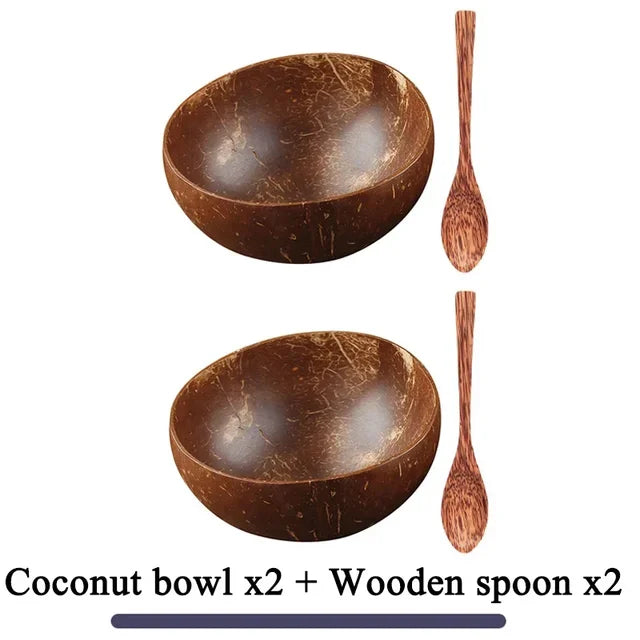 Vajilla De Tazón De Coco Natural para Mujer, Vajilla De Madera Hecha A Mano, Cuchara De Madera, Ensalada De Frutas De Postre, Tazón De Ramen De Arroz Mezclado, 1 