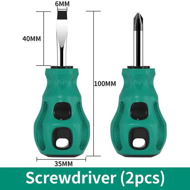 2件装短柄螺丝刀套装磁性迷你便携式萝卜头平十字精密汽车手动维修工具