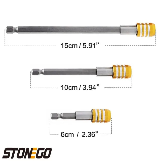 STONEGO-destornillador eléctrico magnético de liberación rápida, vástago hexagonal de 1/4 pulgadas, soporte de broca de extensión, varilla de extensión de 60/100/150mm, 1 ud./3 uds.