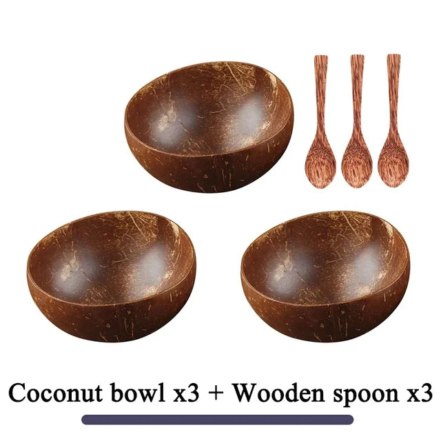 Vajilla De Tazón De Coco Natural para Mujer, Vajilla De Madera Hecha A Mano, Cuchara De Madera, Ensalada De Frutas De Postre, Tazón De Ramen De Arroz Mezclado, 1 