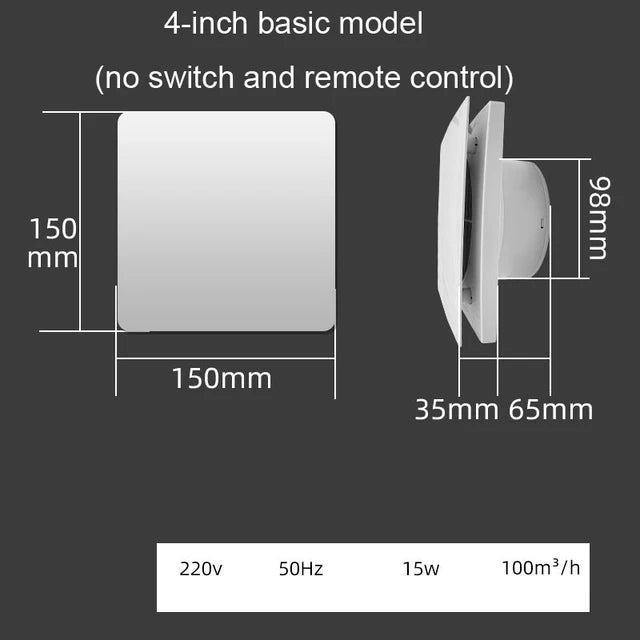 Extractor de aire de alta velocidad de 4/6 pulgadas para inodoro, cocina, baño, colgante, ventana de pared, Extractor con Control remoto 