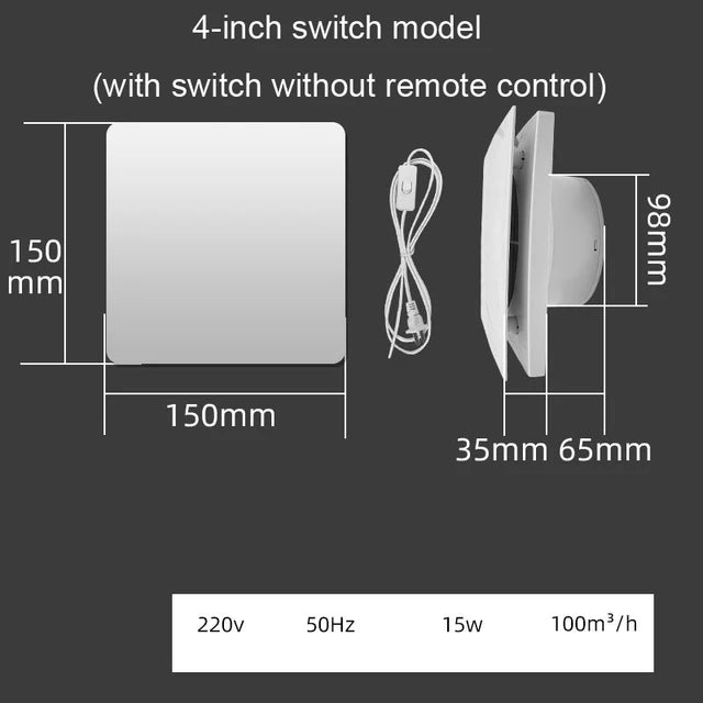 Extractor de aire de alta velocidad de 4/6 pulgadas para inodoro, cocina, baño, colgante, ventana de pared, Extractor con Control remoto 