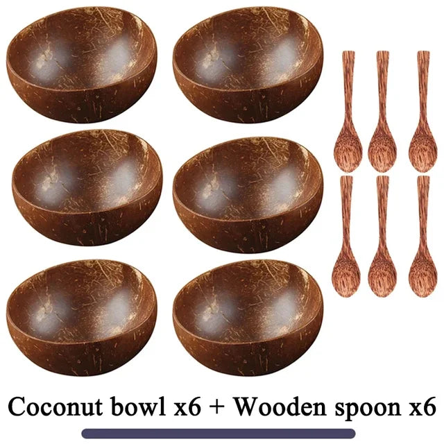 Vajilla De Tazón De Coco Natural para Mujer, Vajilla De Madera Hecha A Mano, Cuchara De Madera, Ensalada De Frutas De Postre, Tazón De Ramen De Arroz Mezclado, 1 