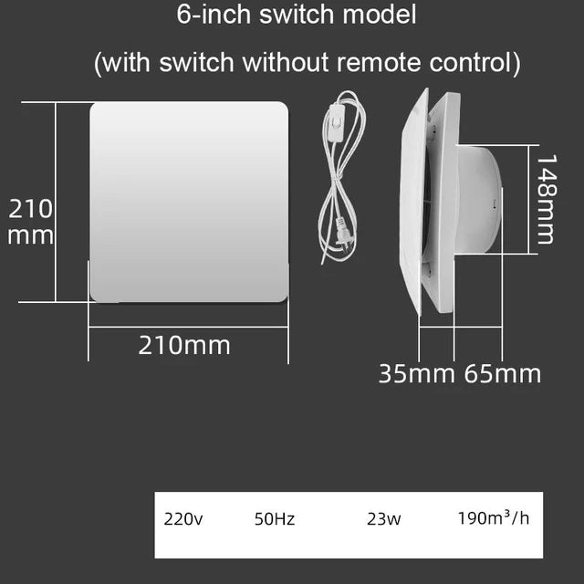 Extractor de aire de alta velocidad de 4/6 pulgadas para inodoro, cocina, baño, colgante, ventana de pared, Extractor con Control remoto 