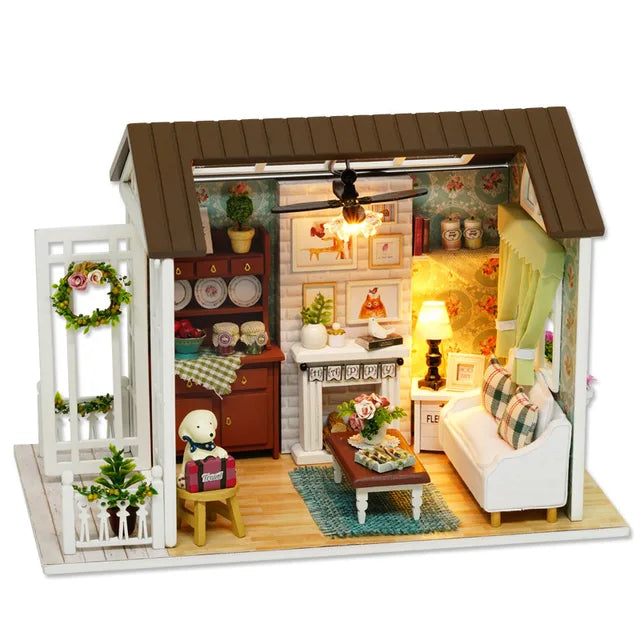 Kitten Mini Wooden Doll House Model Building Kits Toy Home Kit Creative Room Bedroom Decoration with Furniture For Birthday Gift