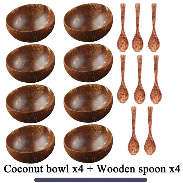 Vajilla De Tazón De Coco Natural para Mujer, Vajilla De Madera Hecha A Mano, Cuchara De Madera, Ensalada De Frutas De Postre, Tazón De Ramen De Arroz Mezclado, 1 