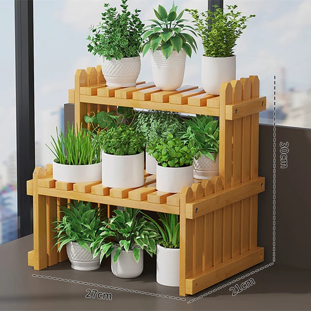 Soporte de exhibición de plantas para macetas de flores de 2 niveles, estante para plantas de bambú Natural, decorativo moderno para soporte de plantas, estante de almacenamiento para macetas de libros 