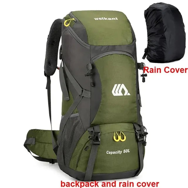 Mochila de viaje de 50L, bolsa de Camping para hombre, bolsa grande para senderismo, mochila turística, impermeable, para deportes al aire libre, escalada y montañismo 