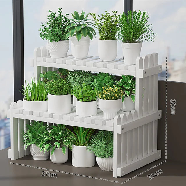 Soporte de exhibición de plantas para macetas de flores de 2 niveles, estante para plantas de bambú Natural, decorativo moderno para soporte de plantas, estante de almacenamiento para macetas de libros 