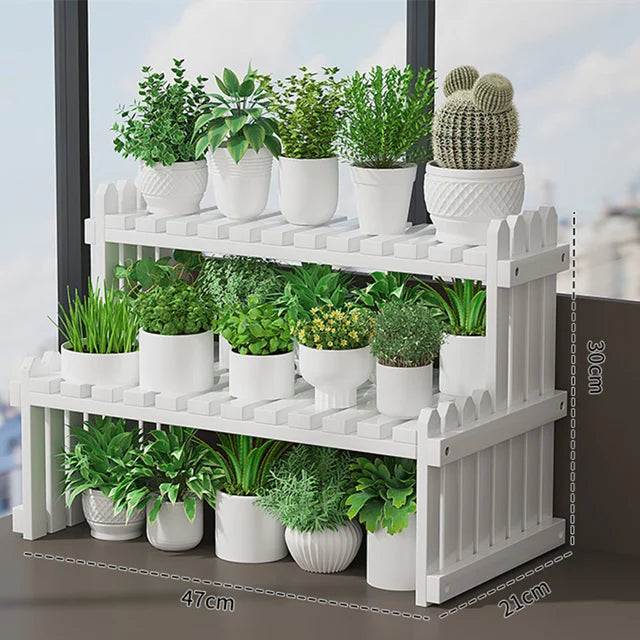 Soporte de exhibición de plantas para macetas de flores de 2 niveles, estante para plantas de bambú Natural, decorativo moderno para soporte de plantas, estante de almacenamiento para macetas de libros 