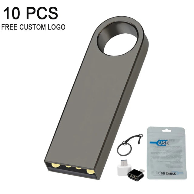 10 Uds Pen Drive de Metal 64GB 128GB logotipo gratuito unidad Flash USB 32GB disco Flash 16GB 8GB 4GB 2GB 1GB memoria Stick 512MB envío gratis 