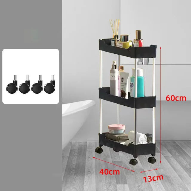 Carro de almacenamiento rodante con espacio de 3/4 niveles, estante de almacenamiento de alta capacidad, estante de almacenamiento móvil, organizador delgado para cocina y baño, carrito de almacenamiento 