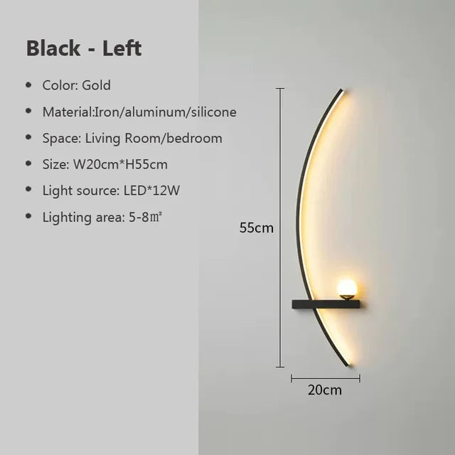 Lámpara de pared LED moderna, Arte Simple, lámpara de pared de cabecera para dormitorio, sala de estar, estudio, fondo, pared, espejo de baño, iluminación dorada/negra 