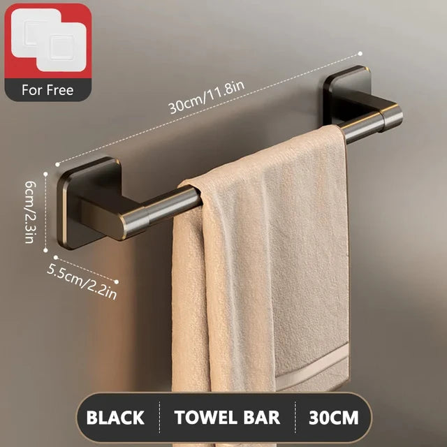 Toallero montado en la pared con ventosa no perforada, estante de almacenamiento para baño, toallero de barra horizontal para baño 