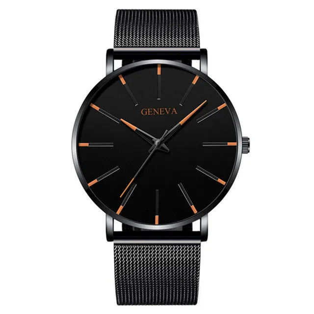 Relojes minimalistas ultrafinos a la moda para hombre, relojes sencillos de negocios con correa de malla de acero inoxidable, reloj de pulsera de cuarzo, reloj Masculino 