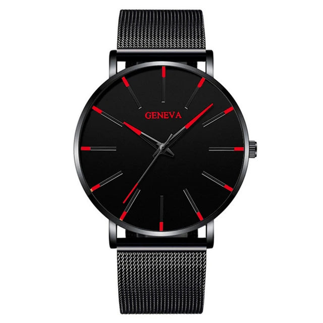 Relojes minimalistas ultrafinos a la moda para hombre, relojes sencillos de negocios con correa de malla de acero inoxidable, reloj de pulsera de cuarzo, reloj Masculino 