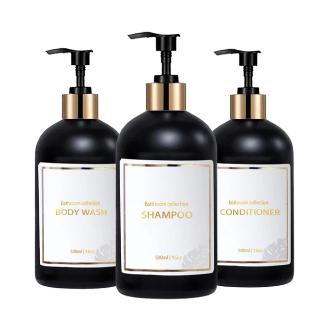 3pcs500ml Bathroom Dispensers Shampoo and Conditioner Dispenser Bottles Refillable Lotion Press Type Bottle Bathroom Accessories