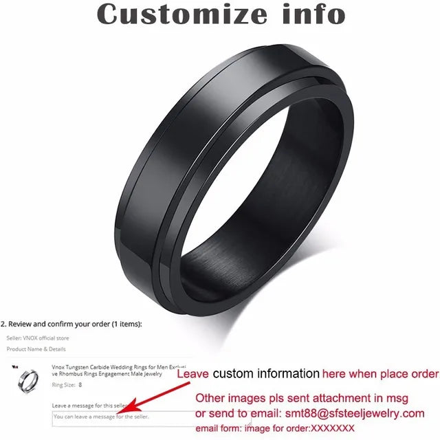 Vnox Personalized Spinner Ring for Men Women 6mm Stainless Steel Rotatable Wedding Band Custom Name Date Initial Male Tail Ring