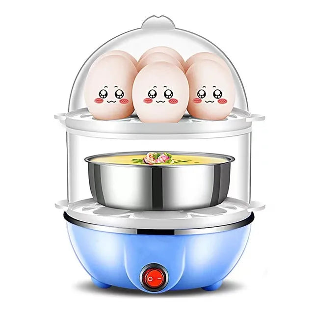 Hervidor de huevos, cazador furtivo de huevos doble, vaporizador de huevos con apagado automático multifunción, máquina de desayuno nutricional para el hogar, utensilios de cocina 