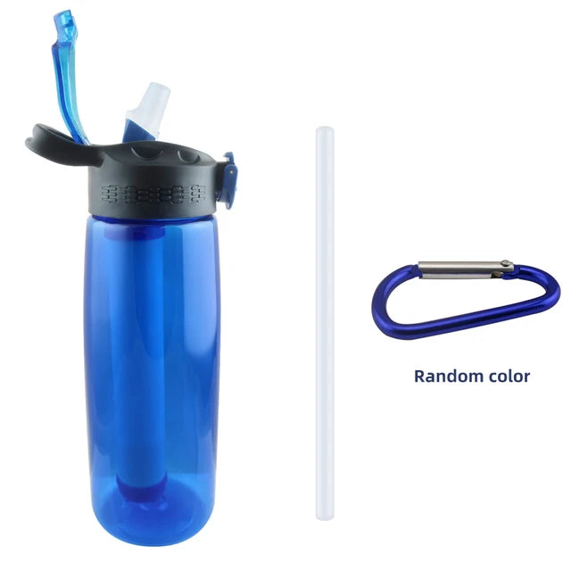 Botella de agua hecha de Tritan con filtro de agua, tapa bloqueable, botella purificadora de agua sin BPA para viajes, senderismo, Camping, emergencia