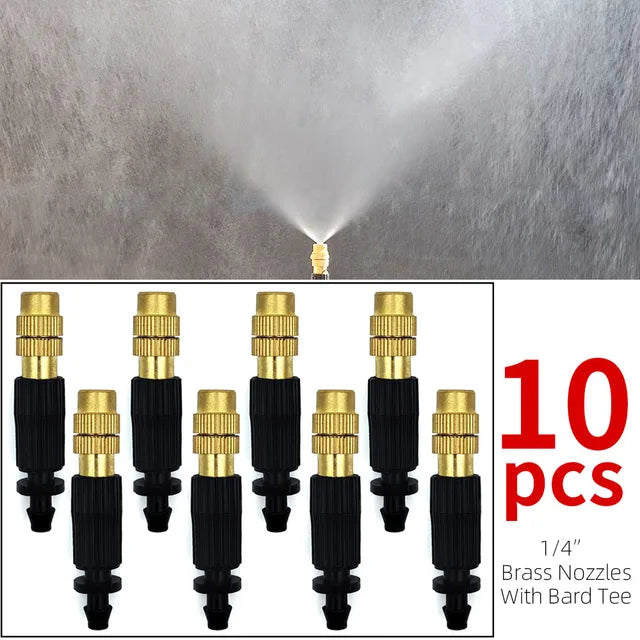 5M-30M Outdoor Misting Cooling System Garden Irrigation Watering 1/4'' Brass Atomizer Nozzles 4/7mm Hose for Patio Greenhouse