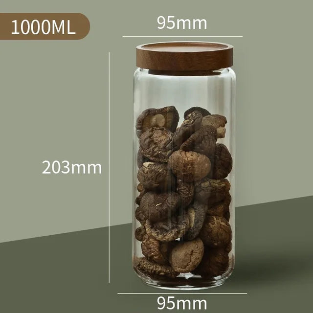 Wood Lid Glass Airtight Canister Kitchen Storage Bottles Jars Food Container Grains Tea Coffee Beans Grains Candy Jar Containers