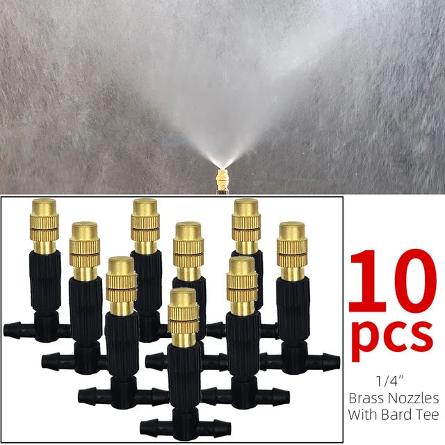 5M-30M Outdoor Misting Cooling System Garden Irrigation Watering 1/4'' Brass Atomizer Nozzles 4/7mm Hose for Patio Greenhouse