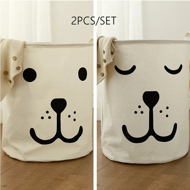 Cute Dog Laundry Basket Cotton Linen Waterproof Folding Storage Basket With Handle Kid Toy Clothes Portable Sundries Bin50×40