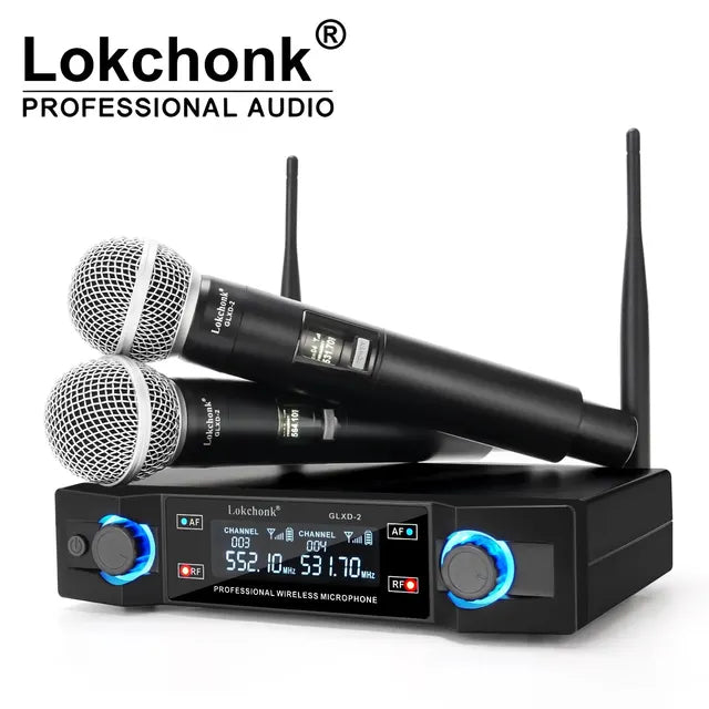 GLXD2 sistema con micrófono inalámbrico profesional, doble canal, UHF, frecuencia fija, micrófono dinámico de mano inalámbrico para fiesta de Karaoke 