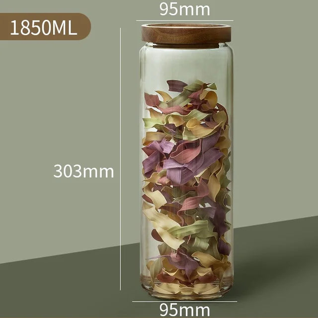 Wood Lid Glass Airtight Canister Kitchen Storage Bottles Jars Food Container Grains Tea Coffee Beans Grains Candy Jar Containers