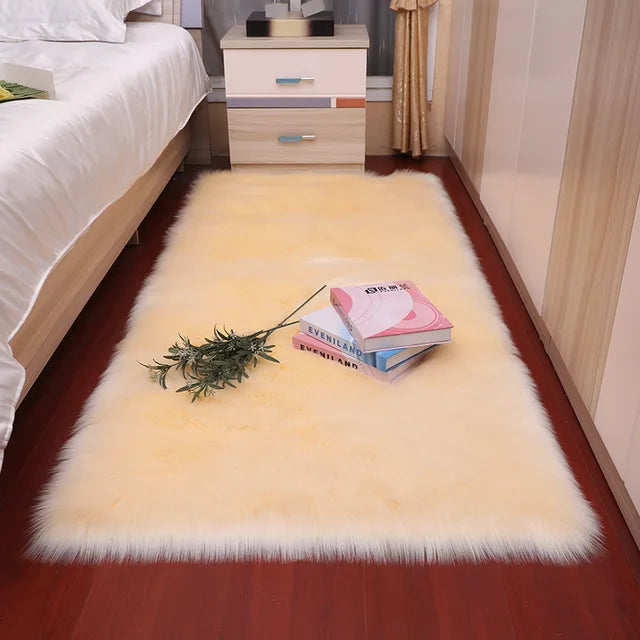 Alfombras de piel de oveja de felpa para dormitorio, alfombra suave para habitación, alfombra para los pies de la cama, alfombras blancas peludas para sala de estar, alfombras de piel para niños 