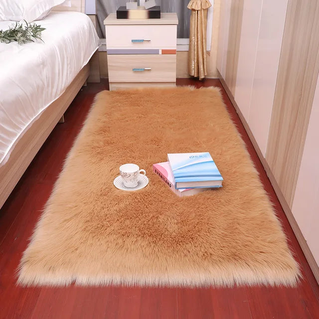 Alfombras de piel de oveja de felpa para dormitorio, alfombra suave para habitación, alfombra para los pies de la cama, alfombras blancas peludas para sala de estar, alfombras de piel para niños 