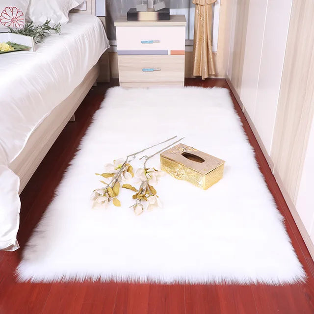 Alfombras de piel de oveja de felpa para dormitorio, alfombra suave para habitación, alfombra para los pies de la cama, alfombras blancas peludas para sala de estar, alfombras de piel para niños 