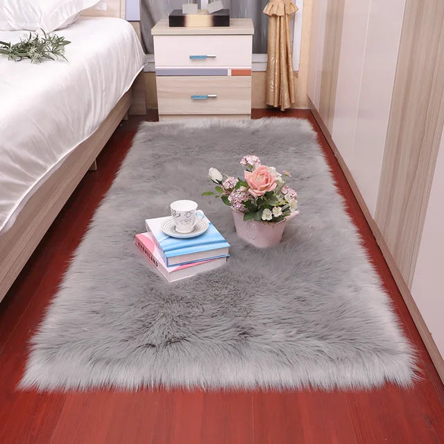 Alfombras de piel de oveja de felpa para dormitorio, alfombra suave para habitación, alfombra para los pies de la cama, alfombras blancas peludas para sala de estar, alfombras de piel para niños 