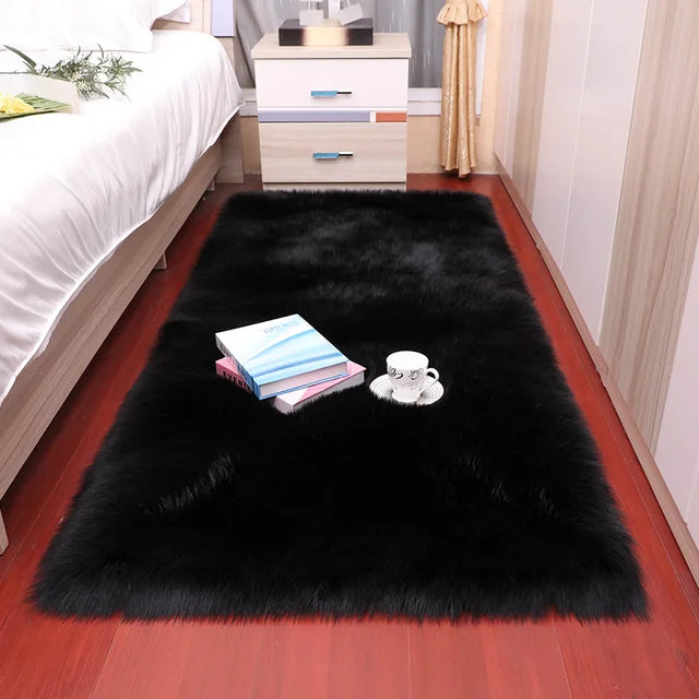 Alfombras de piel de oveja de felpa para dormitorio, alfombra suave para habitación, alfombra para los pies de la cama, alfombras blancas peludas para sala de estar, alfombras de piel para niños 