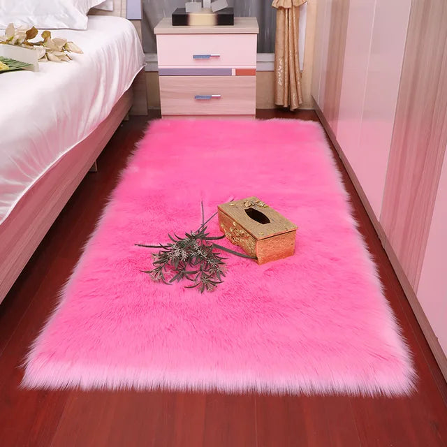 Alfombras de piel de oveja de felpa para dormitorio, alfombra suave para habitación, alfombra para los pies de la cama, alfombras blancas peludas para sala de estar, alfombras de piel para niños 