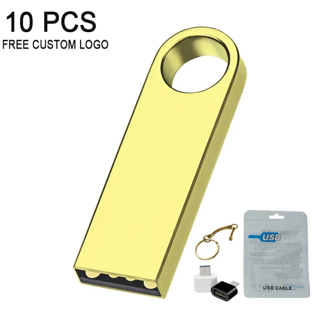 10 Uds Pen Drive de Metal 64GB 128GB logotipo gratuito unidad Flash USB 32GB disco Flash 16GB 8GB 4GB 2GB 1GB memoria Stick 512MB envío gratis 