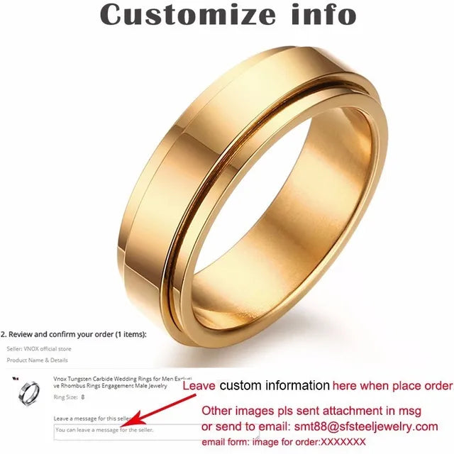 Vnox Personalized Spinner Ring for Men Women 6mm Stainless Steel Rotatable Wedding Band Custom Name Date Initial Male Tail Ring