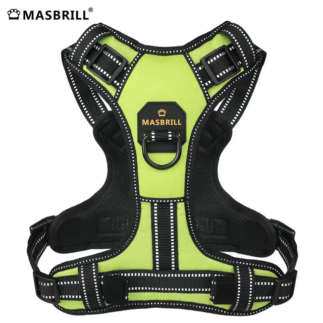 MASBRILL Arnés para perros sin tirones, nailon reflectante para mascotas, ajustable, mediano y grande, chaleco para perros traviesos, plomo para vehículos de seguridad para caminar y correr 