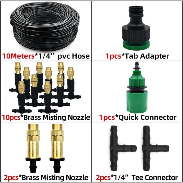 5M-30M Outdoor Misting Cooling System Garden Irrigation Watering 1/4'' Brass Atomizer Nozzles 4/7mm Hose for Patio Greenhouse