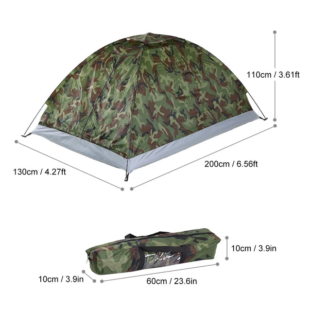 Tienda de campaña impermeable a prueba de viento, sombrilla UV para 1/2 personas, equipo de tienda de campaña de camuflaje portátil de una sola capa para exteriores 