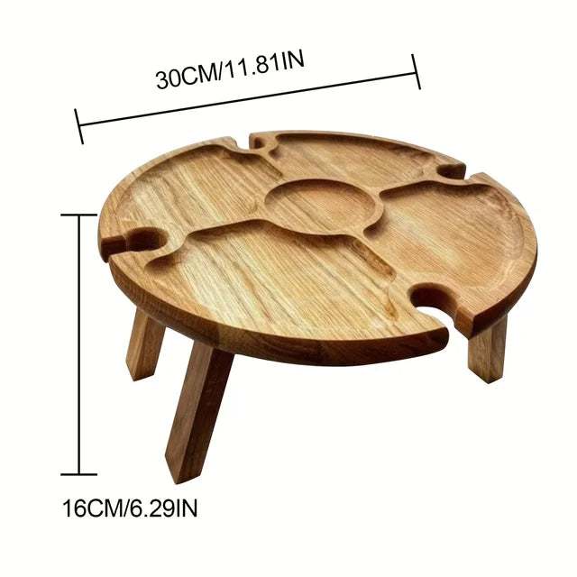 Wooden Outdoor Folding Picnic Table 2 In 1 With Glass Cup Holder Portable Round Fruit Picnic Plate Foldable Desk For Beach Garde