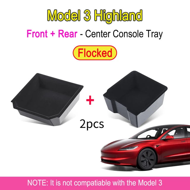 Bandejas de consola central para Tesla Model 3 Y accesorios organizadores Highland, caja de almacenamiento debajo del asiento, reposabrazos, contenedores ocultos, portavasos