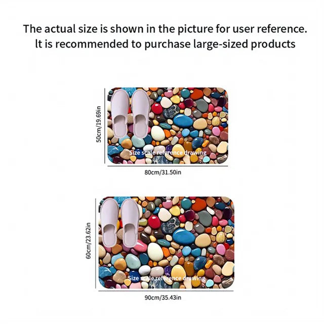 1PC，鹅卵石彩色印花卧室门地毯垫，防水防滑厨房浴室浴室地垫，可水洗