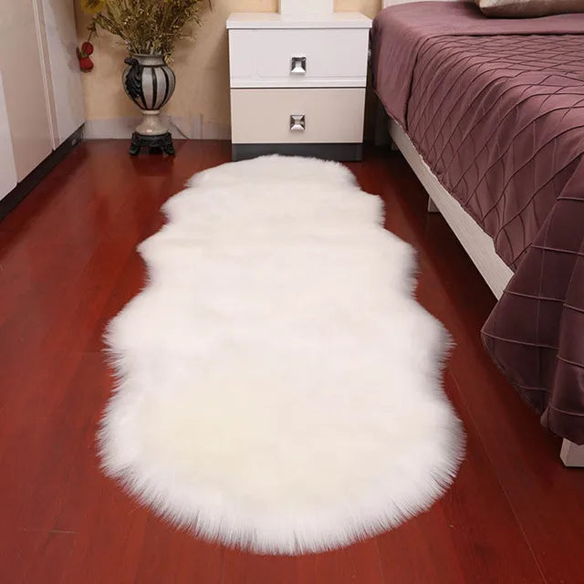 Alfombra de piel de oveja suave de felpa para dormitorio, almohadilla de lana de imitación, alfombra para los pies de la cama, cojín para sofá, alfombras blancas, alfombra de piel roja para sala de estar 