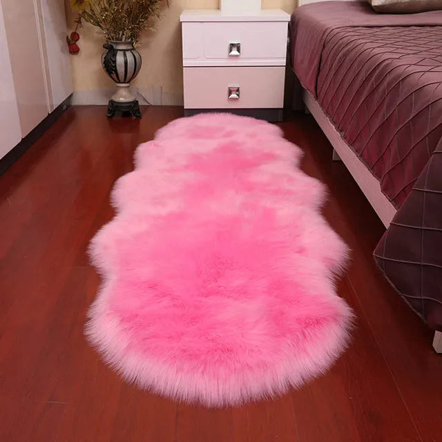 Alfombra de piel de oveja suave de felpa para dormitorio, almohadilla de lana de imitación, alfombra para los pies de la cama, cojín para sofá, alfombras blancas, alfombra de piel roja para sala de estar 