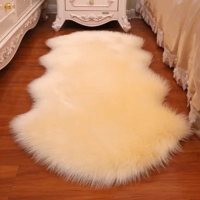 Alfombra de piel de oveja suave de felpa para dormitorio, almohadilla de lana de imitación, alfombra para los pies de la cama, cojín para sofá, alfombras blancas, alfombra de piel roja para sala de estar 