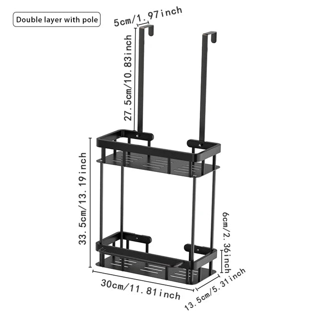 1 件式门上淋浴架，浴室储物架，浴室挂架，双层淋浴架，浴室架收纳架
