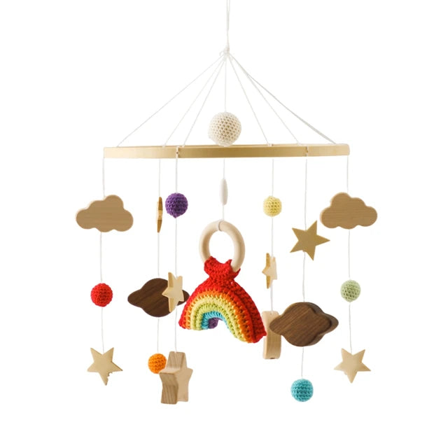 Crib Mobile Bed Bell Wooden Baby Rattles Soft Felt Cartoon Animal Bed Bell Newborn Music Box Hanging Toy Crib Bracket Baby Gifts